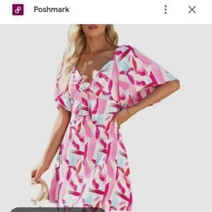 Dokotoo Womens Size XL Pink and White Mini Dress Fit & Flare, Bow